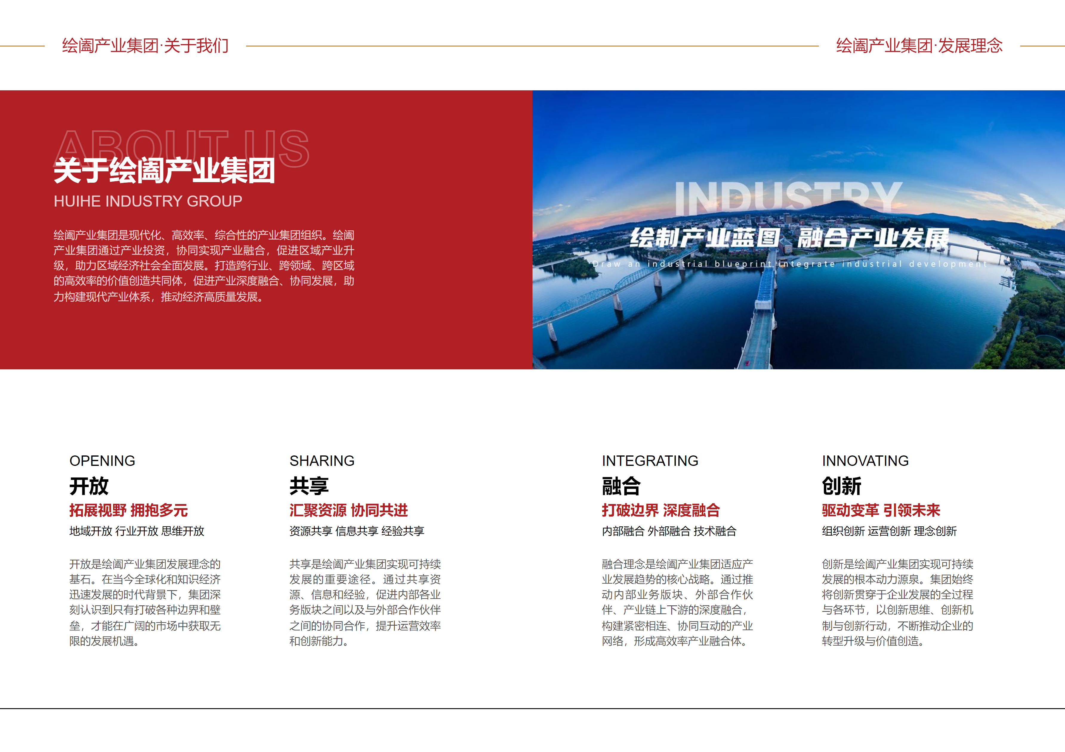 集团理念：开放、共享、融合、创新